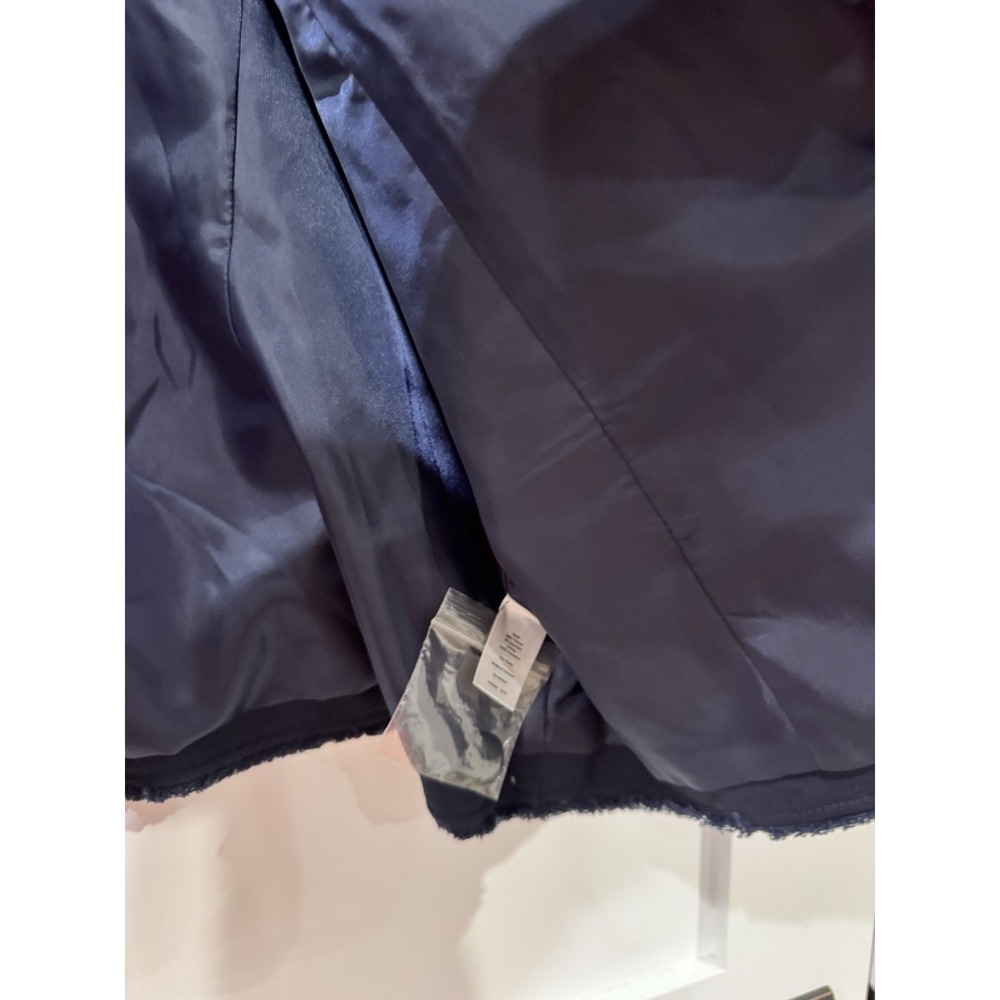 Talbots Navy Stretch Cotton Fringe Trim Textured Jacket Blazer Women's 16W - Picture 7 of 13